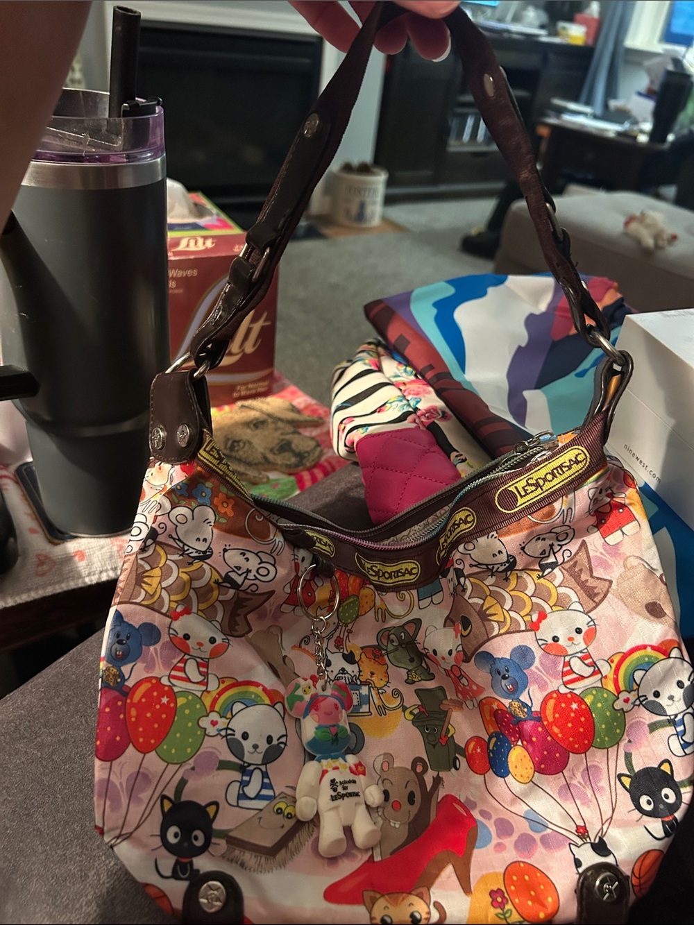 Vintage LeSportsac for Tokidoki Pink Multi-Color Hand Bag with Brown Trim